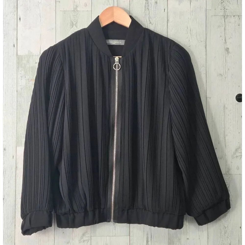 Sandro Ferrone Relaxed / Oversized Sheer Pleated Bomber Jacket Sz. S